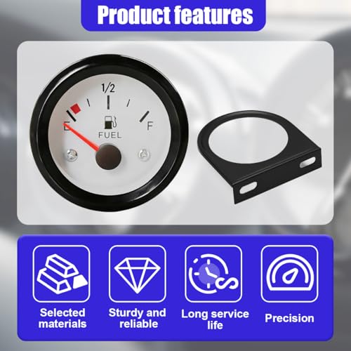 2" 52mm 12V Fuel Level Gauge Meter Kit with Nut/Bracket, White - color: White