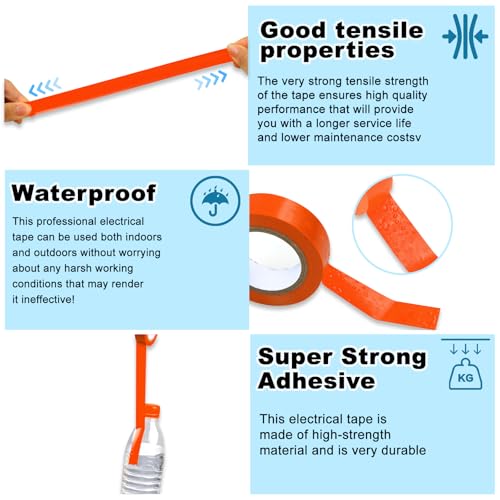 Romeda 9 Pack Electrical Tapes, Electrical Tape Water, Sun, and Oil Resistant, Electrical Tape is Suitable for Most Domestic, Commercial, and Industrial environments - Orange - color: Orange