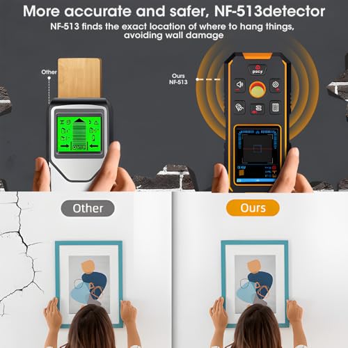 3 in 1 Stud Finder Wall ScannerLaser Distance Meter, Multifunctional Rechargeable Stud Detector with Metal, Wood AC Wire, Upgraded Smart Sensor Comes with HD LCD Display - size: NF-513