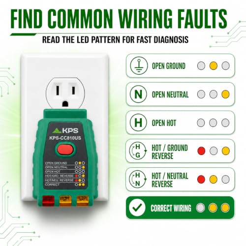 KPS CC810US Socket Tester. GFCI Receptacle & Wiring Diagnostic Tool
