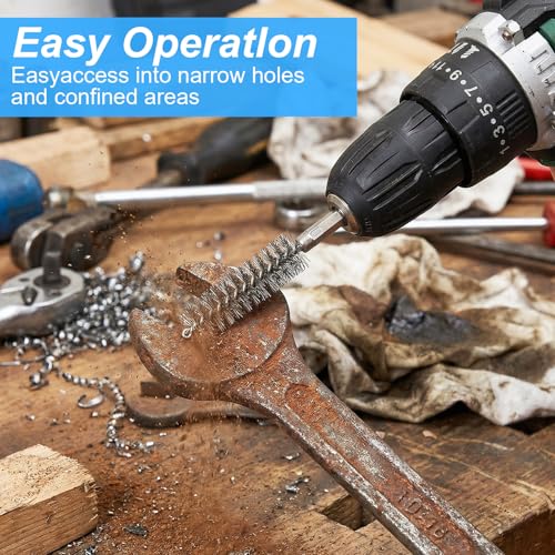 24 Pcs Drill Brush Set Wire Brush for Drill with 1/4 Inch Hex Shank Stainless Steel Bore Cleaning Brushes 8/10/12/15/17/19mm for Power Drills Impact Driver