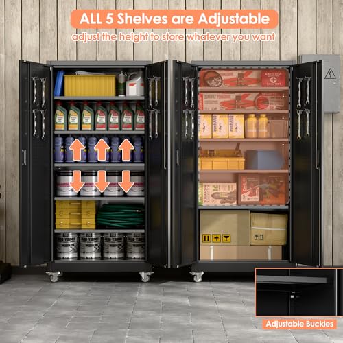 Aobabo Metal Garage Storage Cabinet with Wheels, 71" H, Black - color: Black, size: 18"D x 34"W x 71"H-0 Drawers