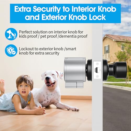 AST Adjustable Door Knob Cover with High Security Cylinder and 3 Brass Keys - color: Matte silver with brass keys