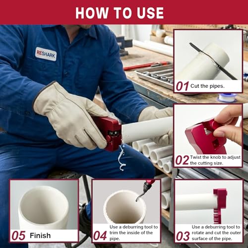 9-in-1 Inner & Outer PVC Pipe Deburring Tool Kit,Chamfers PVC Chamfer Tool - color: Red Plus