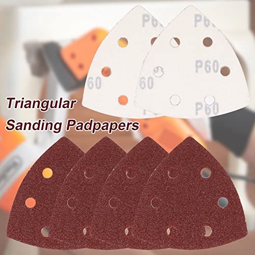 120 Pcs Triangle Sanding Pads, 60 Grits Detail Sander Sandpaper Hook and Loop Sanding Sheet,3.54"(90mm) Triangular Sandpaper for 3.5" Oscillating Multi Tool - size: 60 Grit, style: Hole