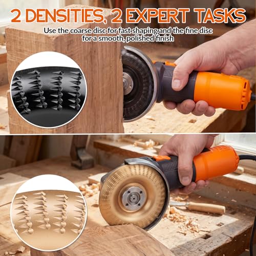 Beaiguna 5PCS Wood Carving Disc, 4IN and 4 1/2IN Angle Grinder Polishing Pad Stump Grinder Wheel, Angle Grinder Sanding Disc Tungsten Carbide Wheel Tools Set, Upgraded Wood Grinding Wheel Discs