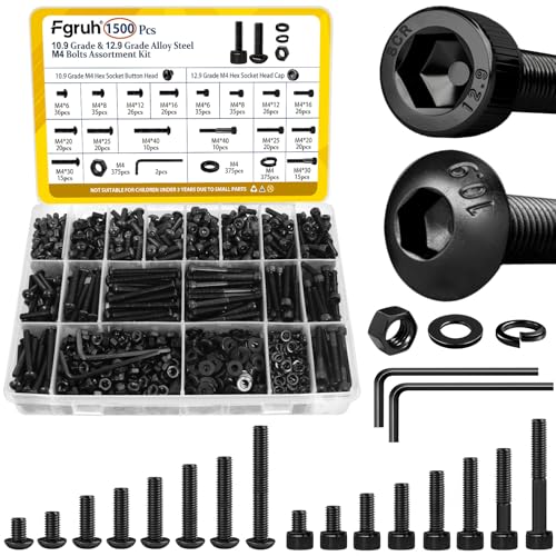 1500PCS M4 Hex Socket Cap Head & Button Head Screws and Nuts Kit - size: M4 1500pcs