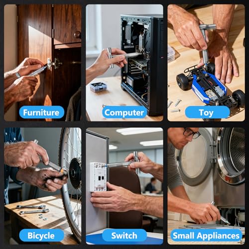 50-in-1 Magnetic Ratchet Screwdriver Set, S2 Steel T Handle Repair Tool Kit | Furniture, Computer, Bicycle, Appliance, DIY, Electronics, Portable Case, 48 Bits, Color-Coded, 80% Effort-Saving