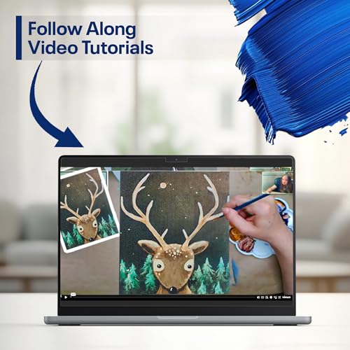 Painting4Real Acrylic Art Painting Kit with Video Tutorials - How to Paint with Acrylic Paint Set for Adults, Learn to Paint Reindeer - 9 Peices Painting Set for Adults, Beginners, Art Lovers - color: Christmas Reindeer