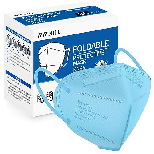 WWDOLL KN95 Face Mask 25 Pack, 5-Layers Breathable Disposable KN95 Masks - color: Blue