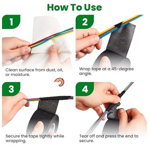 ECOHomes Wire Harness Cloth Electrical Tape, 2 Inch x 50 FT (5 Rolls) - size: 2" x 50 FT (5 Rolls)