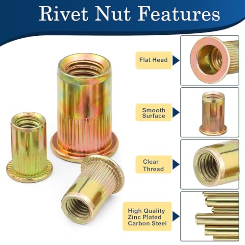 3/8-16 Rivet Nut,50Pcs Zinc Plated Threaded Rivnuts Inserts - color: Yellow, size: SAE 3/8"-16 - 50 Pcs