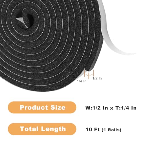 Foam Insulation Tape self Adhesive, 1/2In x 1/4In x 10ft Weather Stripping for Doors and Windows,Sound Proof soundproofing Door Seal,Weatherstrip,Pipe Cooling, Air Conditioning Seal Strip - size: 1/2In x 1/4In x 10ft