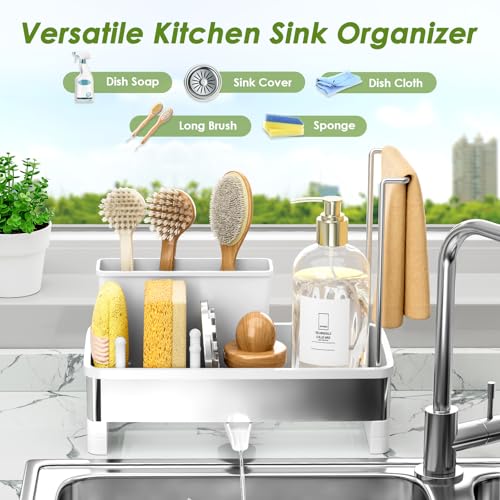 Ewaiira Stainless Steel Sink Caddy, Sponge Holder for Kitchen Sink 9.8″ - color: B-white