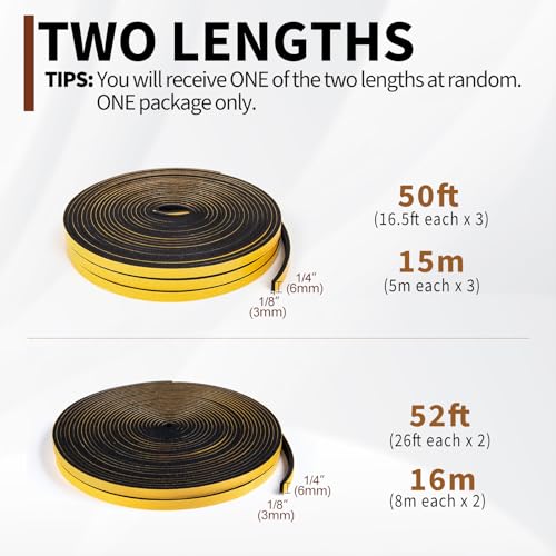 Yotache Foam Seal Tape 1/4" W X 1/8" T, 50 Ft Length - size: 1/4"x1/8"x50 FT
