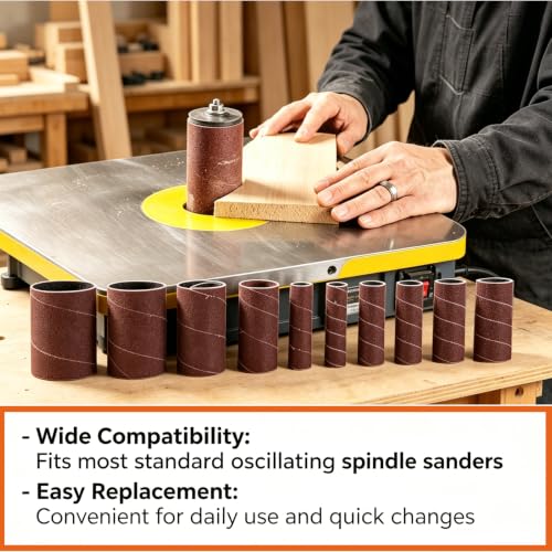 18 Pack Spindle Sander Sanding Sleeves,4-1/2inch Long Sandpaper Sleeves Assorted Grit 80/150/240, 6 Sizes Diameter Kit(1/2inch, 3/4inch, 1inch, 1-1/2inch, 2inch, 3inch) - size: 18 PCS