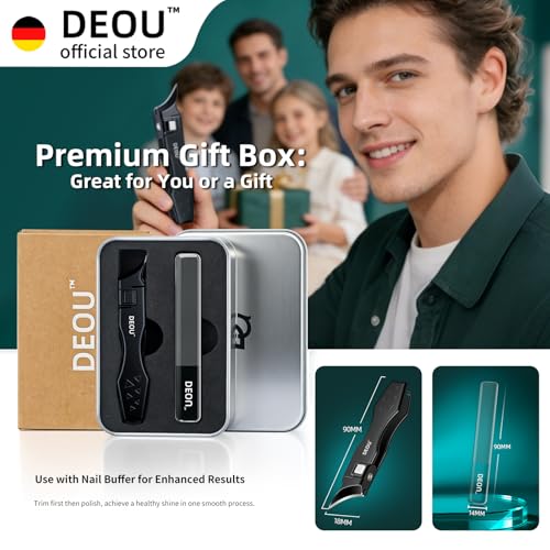 DEOU Ingrown Toenail Clippers with Nail File, Premium Stainless Steel Oblique Cutter, Anti-Splash One-Piece Casting, Manicure Tool with Keyhole, Gift Box for Thick/Hard/Fungal Nails - color: Black Diagonal Scissors