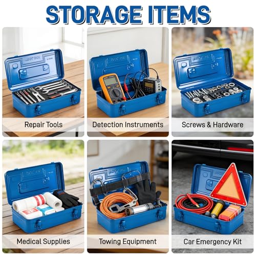 16 Inch Portable Steel Tool Box with Handle, Heavy Duty