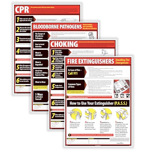 ComplyRight Lifesaving Poster Set Including Fire Extinguishers, 18" x 24", Bloodborne Pathogens, CPR, & Choking, Safety Signs for Workplace - color: Lifesaving Poster Set