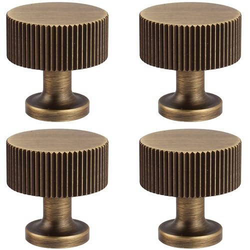 RZDEAL Antique Brass Cabinet Knobs Pulls, Solid Brass Cabinet Drawer Dresser Retro Knobs Traditional Handles(1-1/8"x1-1/8/28mmx28mm), 4 Pack - color: Antique, size: 1-1/8 Inch