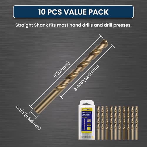 LU&MN M35 Jobber Drill Bits, 3/8", 10 Pcs - size: 3/8 in
