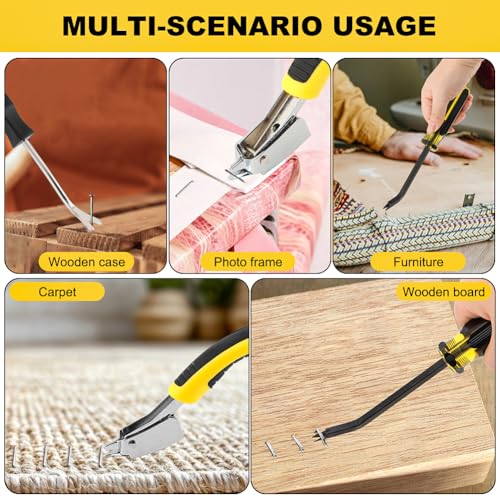 3PCS Heavy Duty Construction Staple Remover with Tack Puller Tool, Nail Puller, Carpet Remover, Removing All Kinds of Staples for Furniture, Floor, Wooden Case, Carton, Photo Frame(COLOR:Black+Yellow)