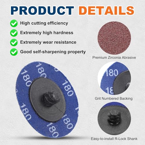 25 Pcs Aluminum Oxide Die Grinder Sanding Disc 2", 180 Grit - size: 180 Grit