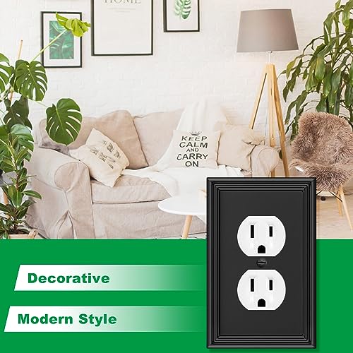 4 Pack Black Modern Decorative Duplex Outlet Covers Wall Plate - size: 1 Gang Duplex Outlet