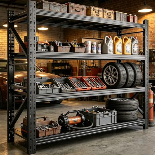 48''W Heavy Duty Storage Shelves, 3600LBS Metal Garage Shelving Units, 4 Tier Adjustable Large Industrial Shelves for Warehouse Workshop Basement (48''W x 22.4''D x 73.2''H) - size: 73.2"H x 48"W x 22.4"D