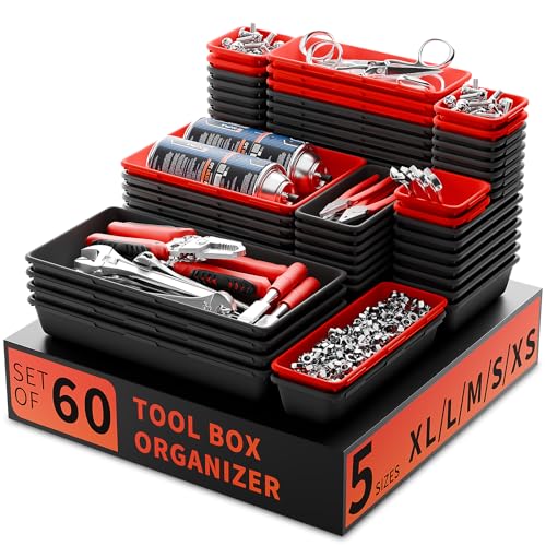 Tool Box Organizer Tray, 60 PCS & 5 Sizes, Black and Red - color: Black & Red: 60 PCS