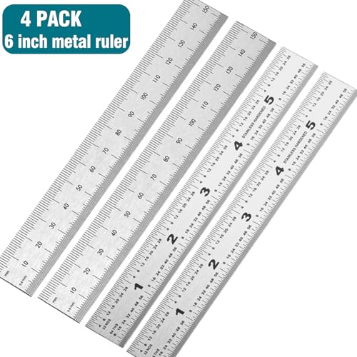 6 Inch Machinist Ruler, 4-Pack Stainless Steel Precision Scale Ruler with Inch/Metric Etched Markings, Dual Side Measuring Rule for Engineers, Drafting, Woodworking - style: 6 Inch