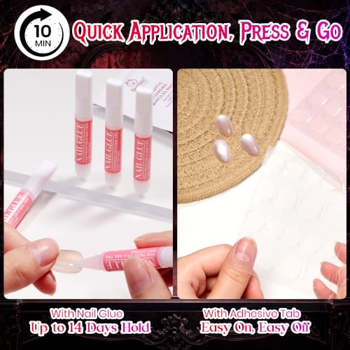 Beetles Red Press On Nails Short Almond, Halloween Cat Eye Polka Dot - color: 2C - Polka Ruby - S
