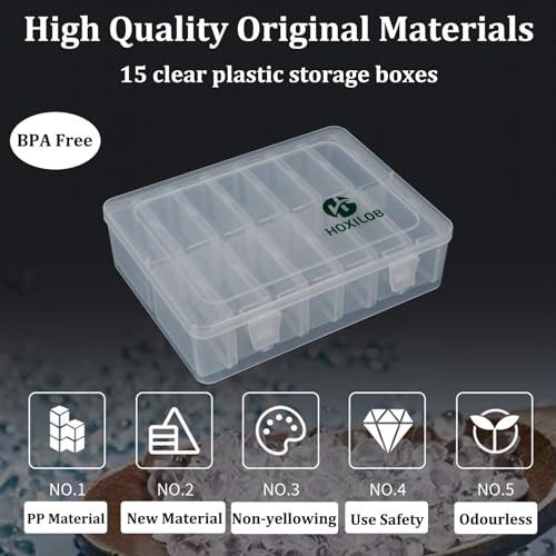 15pcs Bead Organizer Boxes, Medium Clear Plastic Storage Containers with Labels, Large Craft Case Ideal for Big Beads, Jewelry, Diamonds, Bracelets Making, Screws, Sewing, Mini Tools and Small Parts - size: 1 Pack 15 Pcs 3.1" x 2.2" x 1.2"