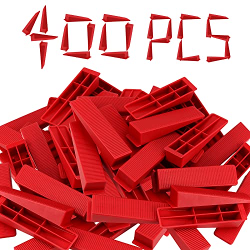 JAPCHET 400 PCS Tile Leveling System Wedges Reusable for 1/8, 1/16, 1/32 Inch Spacers for Tile Leveler Installation, Red