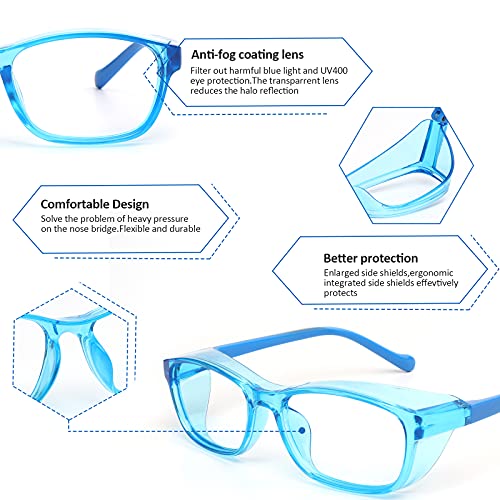 ALWAYSUV Kids 2 Pack Safety Glasses Anti Fog Goggles Blue Light Blocking Glasses Clear Lens Protective Eyewear 5-12 Ages - color: Blue+pink