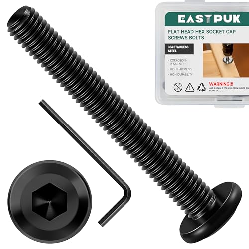 20Pcs M6-1.0 x 50mm Flat Head Socket Cap Screws Bolts 304 Stainless Steel Black Zinc Plated Furniture Bolts, Fully Threaded M6 Bolt with Hex Spanner - size: M6 x 50mm