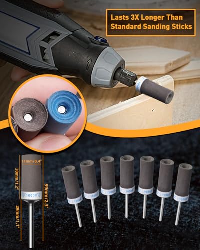 20Pcs 1000 Grit Sanding Drums Sandpaper Sticks Set for Dremel Rotary Tool with 1/8" Shank, Rotary Tool Accessories Suitable for Metal Rust Removal/Jade Polishing/Stone Grinding (1000 Grit) - size: 1000 Grit
