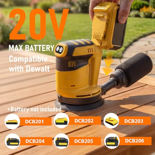 Cordless Random Orbital Sander Compatible with DeWalt 20V MAX Battery (No Battery) 5-Inch Brushless Electric Sander with 3-Speed & Dust Collector, for Woodworking, Metal& DIY Sanding