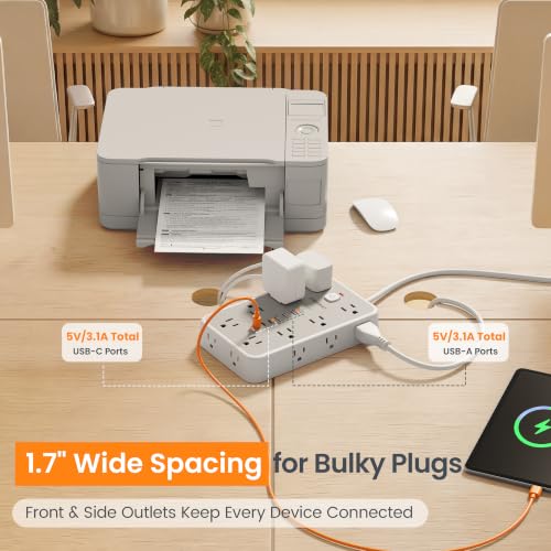 6 FT Surge Protector Power Strip with 6 USB, 16 Outlets, 2400J - color: White / Gray, size: 6 FT