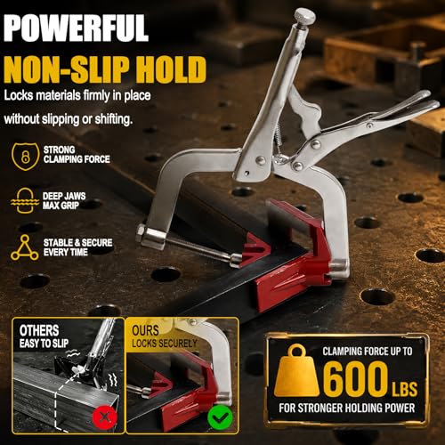 Chumia 2 Pack 90 Degree Corner Clamp 10 Inch Large Right-Angle Clamp with Self Locking Plier for Woodworking, Adjustable Positioning Square Clamping Tool for Cabinet Jig Welding Picture Frame