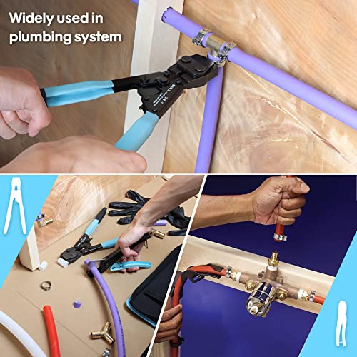 SHALL Pex Crimping Clamp Cinch Tool and Pipe Hose Cutter, Pipe Fitting Crimper Tool Kit Meets ASTM F2098 for 3/8" to 1" Stainless Steel Clamps Including 20pcs 1/2", 10pcs 3/4" Clamps With Storage Bag
