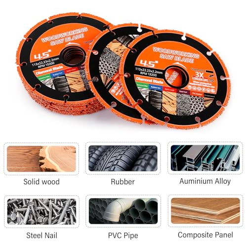 LOZLIN 2-Pack 4.5" Diamond Woodworking Saw Blades - Nail-Embedded Hardwood Cutting Discs for Angle Grinders, Circular Tooth Design for Oak/Teak/PVC/Alloy