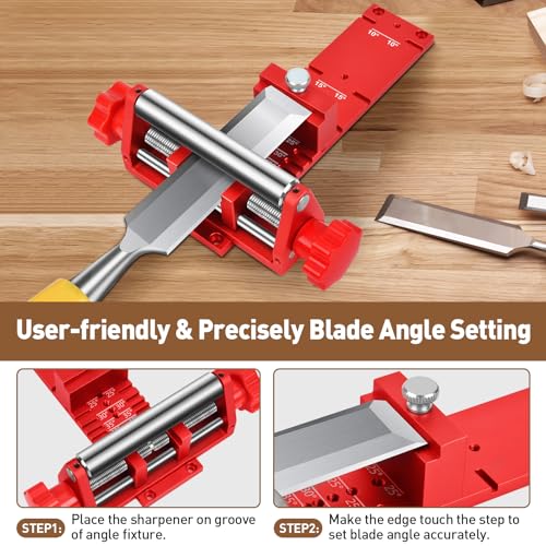 Chisel Sharpening Jig, Wood Honing Guide for Chisels and Planes Width 0.1" to 2.8" with Sharpening Angle Fixture, Angle Gauge from 10° to 45°(With 1 Sharpening Stone) - style: with 1 Sharpening Stone
