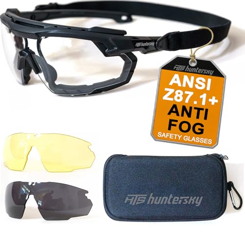 HTS HUNTERSKY Ballistic Tactical Shooting Glasses ANSI Z87+ UV400 Protective Eyewear - color: Black Multi-color Lens Headband