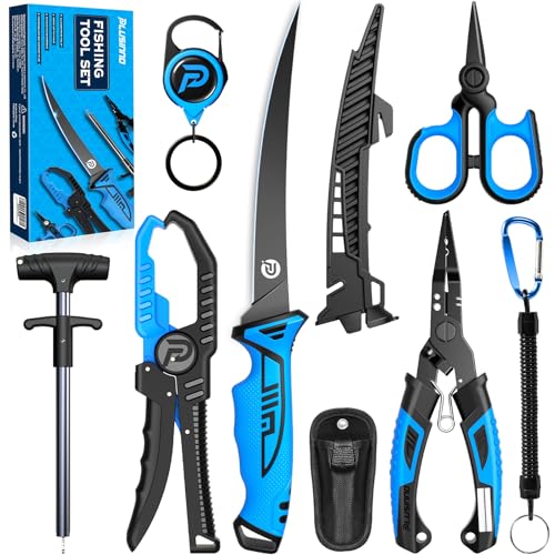 PLUSINNO Fishing Gear, Fishing Tools, Fishing Accessories, Corrosion Resistant Fishing Pliers Kit, Fishing Knife, Floating Fish Lip Gripper Fishing Gifts for Men, Gifts for Fishermen - style: 7pcs Fishing Tools