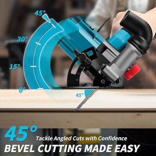 6" Cordless Circular Saw, Sierra Circular Inalambrica with 2 x 6.0Ah Battery, 7000RPM Brushless Handheld Circle Saw with 3 Blade, Max Cutting Depth 2-1/6"(90°), 1-1/4"(45°) for Wood Metal PVC