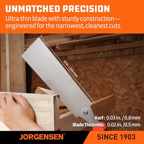 JORGENSEN Japanese Pull Saw, 10 Inch Pro Double Edge Hand Saw - SK5 Flexible Replaceable Blade, 7-12 & 18 TPI Flush Cut Blade, Japanese Handsaw for Hardwood & Softwood Woodworking, Wood Trim