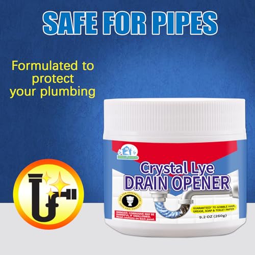 BELL BIRD Crystal Lye Drain Opener, Lye Sodium Hydroxide, Unclogs Bathroom Kitchen Sinks, Shower Pipes & Toilets, Sink Drain Cleaner, Clog Remover for Clogged Drains Bathtub Pipes (1PCS) - size: 9.2 Ounce (Pack of 1)