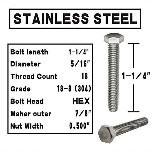 Bolt Fullerkreg 5/16-18x1-1/4 Hex Head Screws Bolts & Nuts Kit - size: (10 Sets) 5/16x1-1/4"