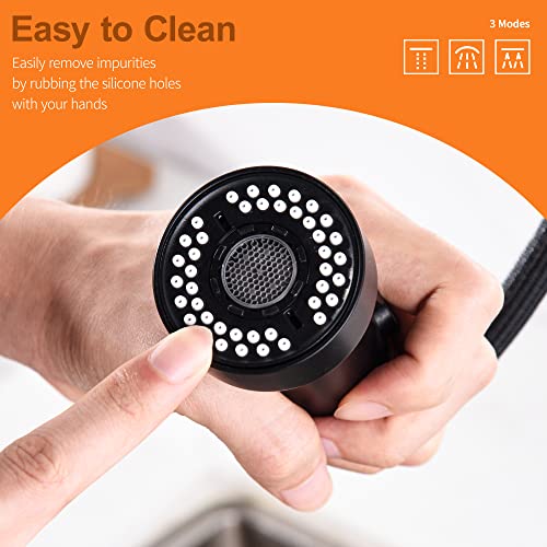 TIORIY Kitchen Faucet Head Replacement Black, with 15 Adapters Plastic Pull Down Faucet Spray Head, 3 Modes Pull Out Kitchen Sink Sprayer Nozzle, Matte Black - color: Matte Black, style: Blade Spray